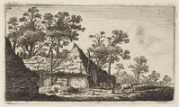 TvB G 2691
          <br/>
          Boer met koe bij een boerderij (no. 12 uit een serie van 12 nederlandse dorps- & rivier gezichten)
          <br/>
          <em>Schwegman, Hendrik (1761-1816)</em>